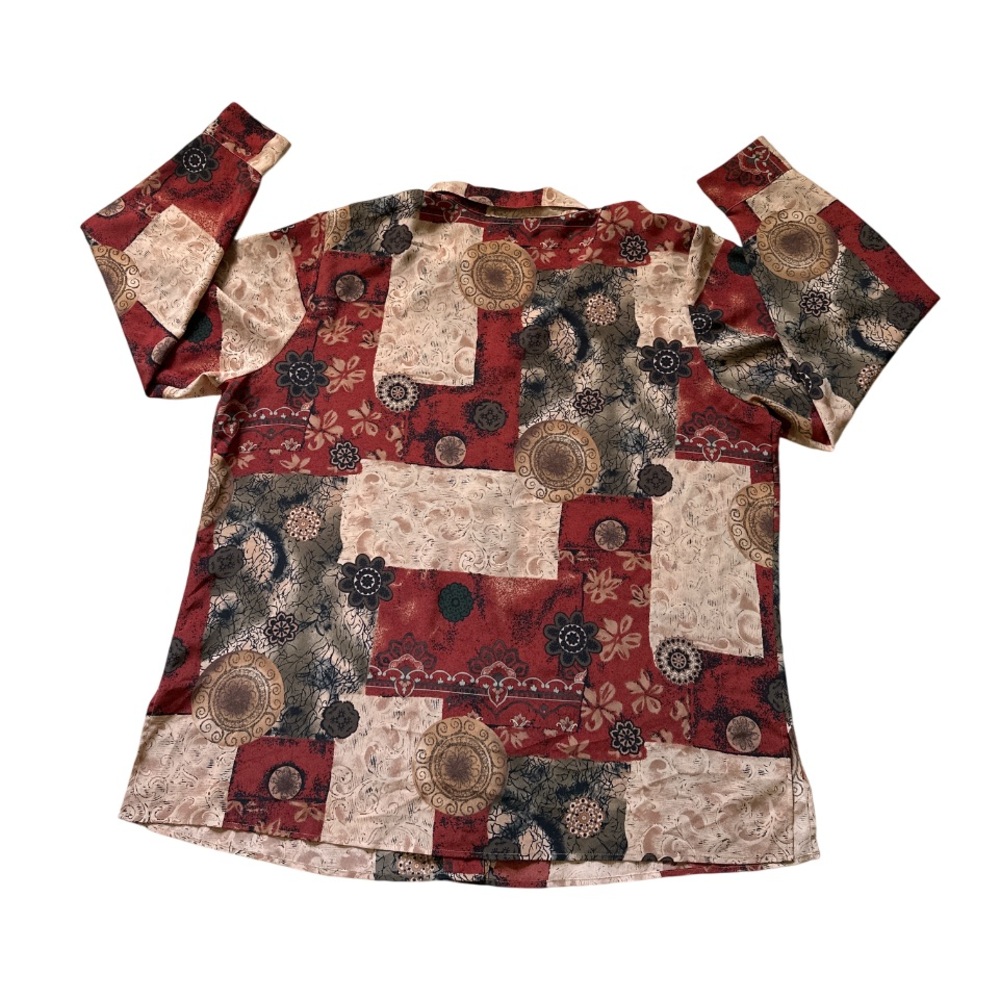 Patchwork Print Button Down Shirt Long Sleeve Boh… - image 5